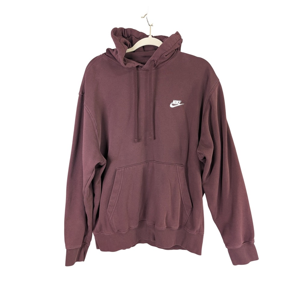 Nike Hoodie Mens L Burgundy Maroon Pullover Swoosh Athleisure